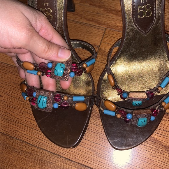 Brown Beaded Strap Sandal Heels - Picture 2 of 7